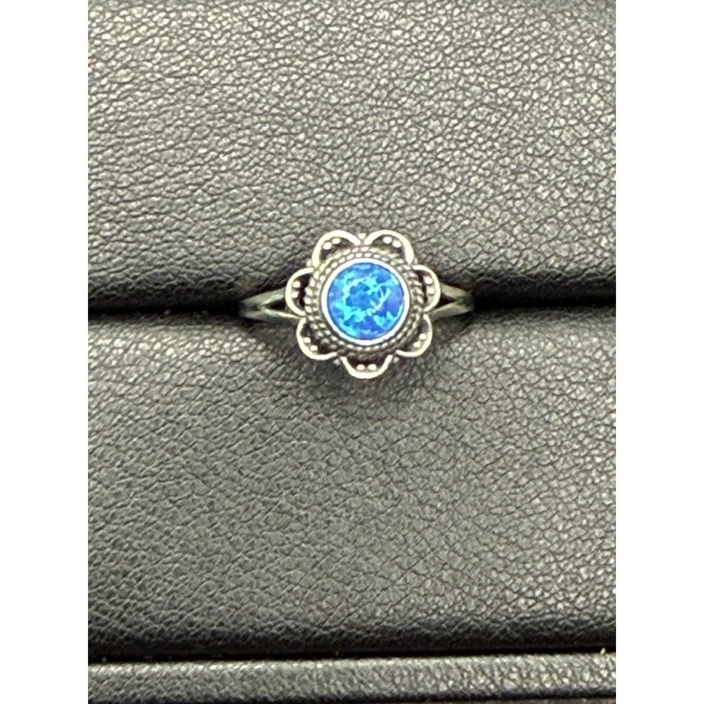 New Condition Sterling Silver Lab Blue Opal Ring Size 7